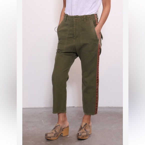 Nili Lotan Pants - Nili Lotan Luna Pant w/ Tape in Green w/ Orange and Navy Tape sides sir 8